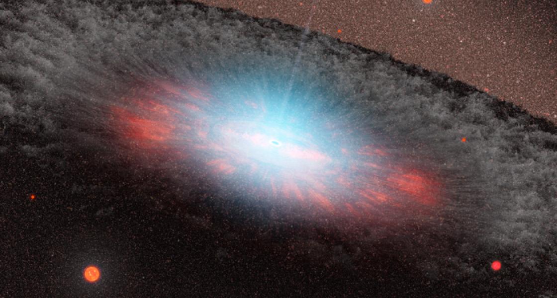 An artist's conception of a supermassive black hole at the center of a galaxy.